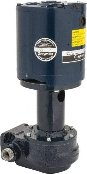 Graymills - 115 Volt, 1/6 hp, 1 Phase, 3,450 RPM, Cast Iron Flanged Outside Suction Machine Tool & Recirculating Pump - 3-3/4" Long x 2-1/2" Mounting Flange Width, NPT Thread, Glass Filled Celcon Impeller - Eagle Tool & Supply