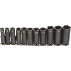 SK - 11 Piece 1/2" Drive Deep Impact Socket Set - 6 Points, 1/2 to 1-1/4", Inch Measurement Standard - Eagle Tool & Supply
