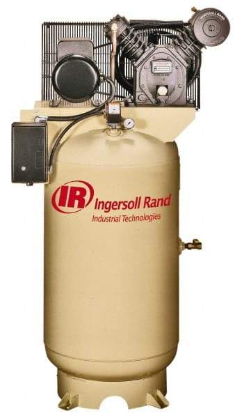 Ingersoll-Rand - 7.5 hp, 80 Gal Stationary Electric Vertical Air Compressor - Single Phase, 175 Max psi, 24 CFM, 230 Volt - Eagle Tool & Supply