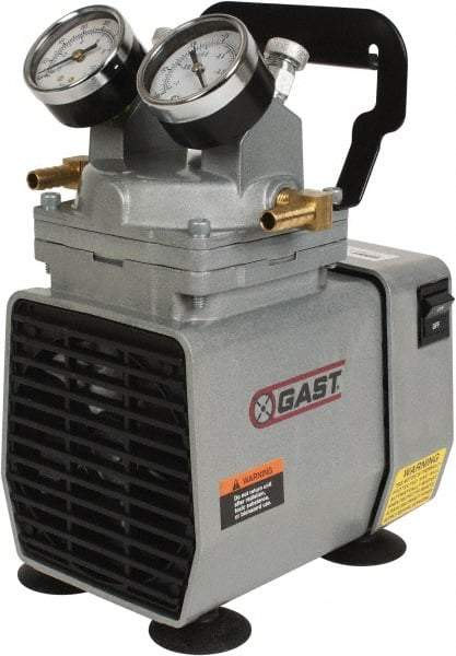 Gast - 1/8 HP Lab Model Diaphragm Pump - 115 VAC, 60 Max psi, 7.62" Long x 5.12" Wide x 7.59" High - Eagle Tool & Supply