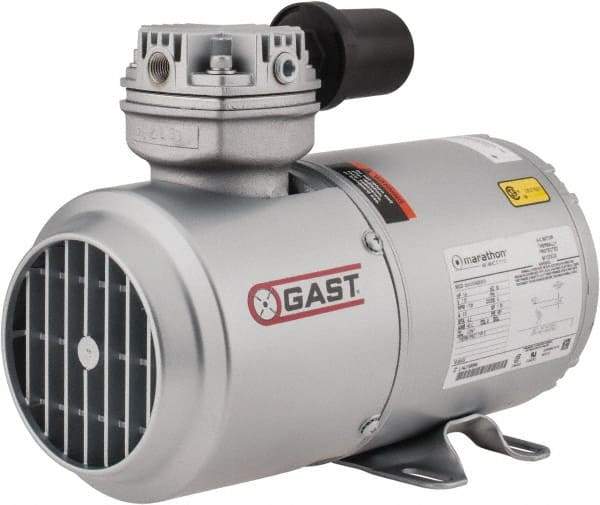 Gast - 1/6 hp, 1.8 CFM, Piston Vacuum Pump - 27.5 Hg/In, 115-1 Volt, 5.63" Long x 11.62" Wide x 8.58" High - Eagle Tool & Supply