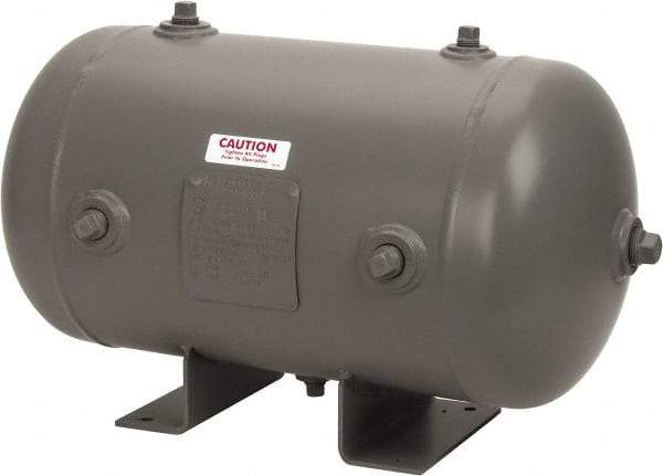 Made in USA - 9.8 Gallon, 200 Max psi Universal Horizontal Tank - 3/4" Inlet, 23" Tank Length x 12" Tank Diam - Eagle Tool & Supply
