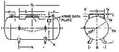 Made in USA - 30 Gallon, 200 Max psi Horizontal Tank with Plate - 1-1/2" Inlet, 48" Tank Length x 14" Tank Diam - Eagle Tool & Supply
