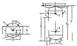 Made in USA - 120 Gallon, 200 Max psi Vertical Tank with Plate - 2" Inlet, 46" Tank Length x 30" Tank Diam - Eagle Tool & Supply