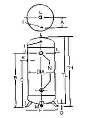 Made in USA - 60 Gallon, 200 Max psi Vertical Tank - 2" Inlet, 48" Tank Length x 20" Tank Diam - Eagle Tool & Supply