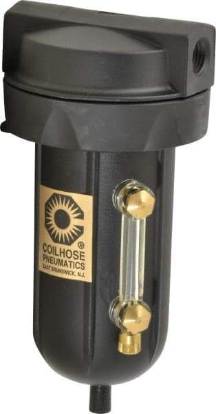 Coilhose Pneumatics - 1/4" Port, 5" High, FRL Filter with Aluminum Bowl & Automatic Drain - 250 Max psi, 250°F Max, 4 oz Bowl Capacity - Eagle Tool & Supply