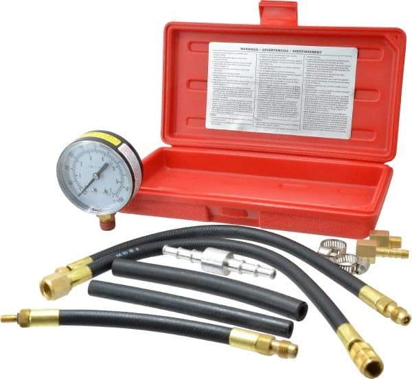 Value Collection - 12" Hose Length, 0 to 100 psi, Mechanical Automotive Fuel Injection Tester - 1 Lb Graduation, Steel - Eagle Tool & Supply