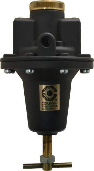 Coilhose Pneumatics - 3/4 NPT Port, 160 CFM, Cast Aluminum Heavy-Duty T-Handle Regulator - 0 to 200 psi Range, 250 Max psi Supply Pressure, 1/4" Gauge Port Thread, 5" Wide x 8-1/2" High - Eagle Tool & Supply
