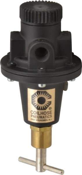 Coilhose Pneumatics - 1/4 NPT Port, 40 CFM, Cast Aluminum Tamper Proof Heavy-Duty T-Handle Regulator - 0 to 200 psi Range, 250 Max psi Supply Pressure, 1/4" Gauge Port Thread, 3" Wide x 5-1/2" High - Eagle Tool & Supply