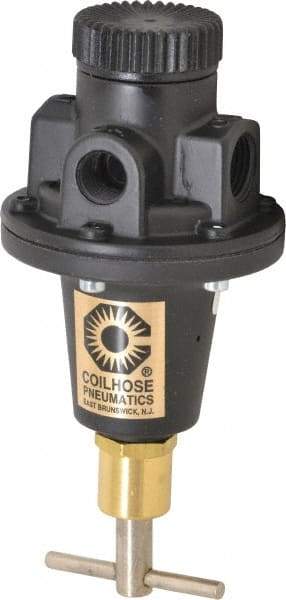 Coilhose Pneumatics - 3/8 NPT Port, 40 CFM, Cast Aluminum Tamper Proof Heavy-Duty T-Handle Regulator - 0 to 200 psi Range, 250 Max psi Supply Pressure, 1/4" Gauge Port Thread, 3" Wide x 5-1/2" High - Eagle Tool & Supply