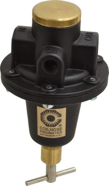 Coilhose Pneumatics - 1/2 NPT Port, 80 CFM, Cast Aluminum Tamper Proof Heavy-Duty T-Handle Regulator - 0 to 200 psi Range, 250 Max psi Supply Pressure, 1/4" Gauge Port Thread, 4" Wide x 7" High - Eagle Tool & Supply