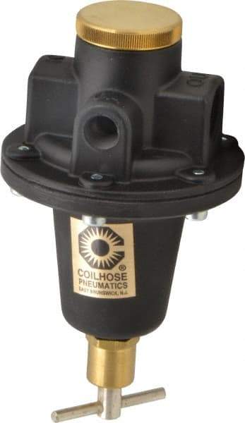 Coilhose Pneumatics - 1/2 NPT Port, 80 CFM, Cast Aluminum Tamper Proof Heavy-Duty T-Handle Regulator - 0 to 60 psi Range, 250 Max psi Supply Pressure, 1/4" Gauge Port Thread, 4" Wide x 7" High - Eagle Tool & Supply