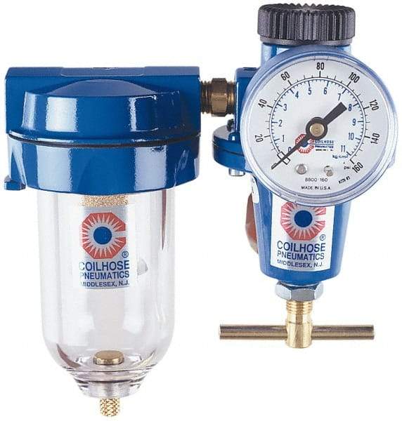 Coilhose Pneumatics - 1" NPT Port Heavy Duty 2 Piece Filter-Regulator FRL Unit - Polycarbonate Bowl, 125 Max psi, 9.875" High - Eagle Tool & Supply