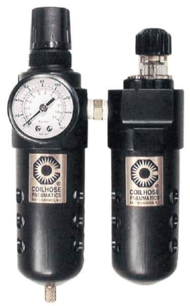 Coilhose Pneumatics - 1/4" NPT Port Compact 2 Piece Filter/Regulator-Lubricator FRL Unit - Polycarbonate Bowl, 48 SCFM, 150 Max psi, 8" High, Manual Drain - Eagle Tool & Supply