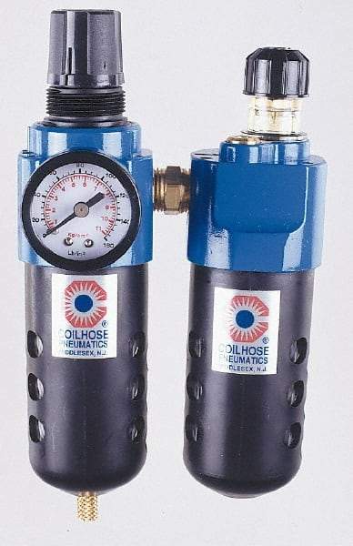 Coilhose Pneumatics - 1/2" NPT Port Standard 2 Piece Filter/Regulator-Lubricator FRL Unit - Polycarbonate Bowl, 127 SCFM, 150 Max psi, 10.5" High, Automatic Drain - Eagle Tool & Supply
