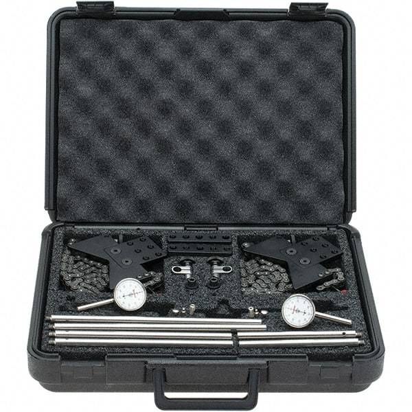 Starrett - 8 Piece, 0.2" Max Measuring, 1-7/16" Dial Diam, 0-50-0 Dial Reading, White Shaft Alignment Clamp Set - 0.001" Dial Graduation - Eagle Tool & Supply