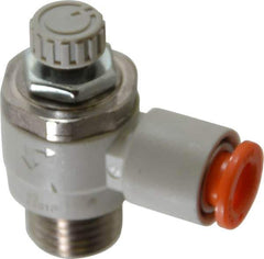 SMC PNEUMATICS - 1/4" Tube OD x 1/4" Male NPT Flow Control Elbow Valve - Meter Out - Eagle Tool & Supply