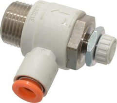 SMC PNEUMATICS - 1/4" Tube OD x 3/8" Male NPT Flow Control Elbow Valve - Meter Out - Eagle Tool & Supply