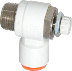 SMC PNEUMATICS - 3/8" Tube OD x 3/8" Male NPT Flow Control Elbow Valve - Meter Out - Eagle Tool & Supply