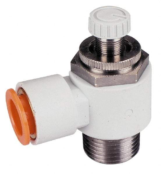SMC PNEUMATICS - 5/32" Tube OD x 1/4" Male NPT Flow Control Offset Inline Valve - Meter Out - Eagle Tool & Supply