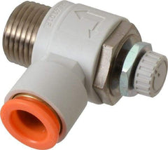 SMC PNEUMATICS - 1/2" Tube OD x 1/2" Male NPT Flow Control Elbow Valve - Meter Out - Eagle Tool & Supply