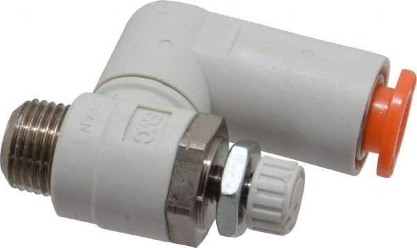 SMC PNEUMATICS - 1/4" Tube OD x 1/8" Male NPT Flow Control Offset Inline Valve - Meter Out - Eagle Tool & Supply