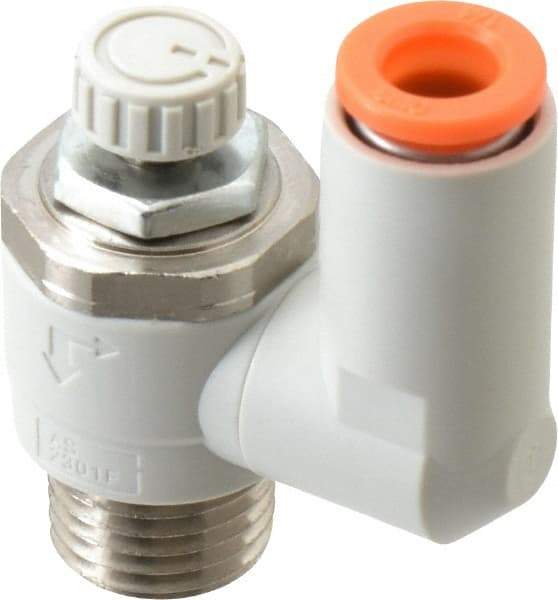 SMC PNEUMATICS - 1/4" Tube OD x 1/4" Male NPT Flow Control Offset Inline Valve - Meter Out - Eagle Tool & Supply