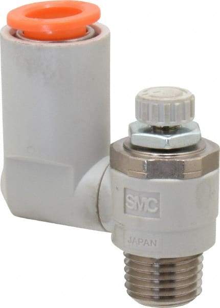 SMC PNEUMATICS - 3/8" Tube OD x 1/4" Male NPT Flow Control Offset Inline Valve - Meter Out - Eagle Tool & Supply