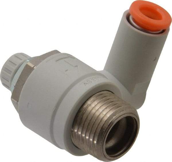 SMC PNEUMATICS - 1/4" Tube OD x 3/8" Male NPT Flow Control Offset Inline Valve - Meter Out - Eagle Tool & Supply