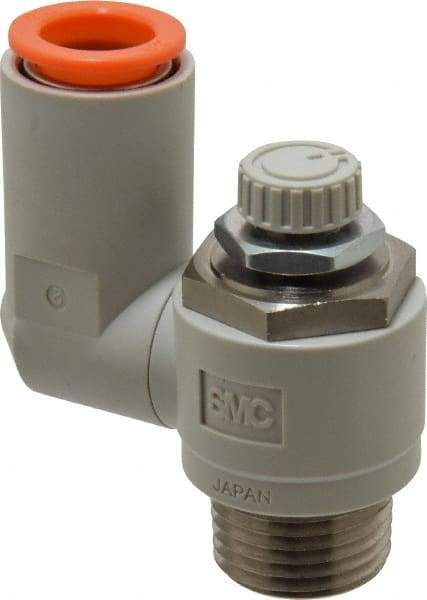 SMC PNEUMATICS - 1/2" Tube OD x 1/2" Male NPT Flow Control Offset Inline Valve - Meter Out - Eagle Tool & Supply