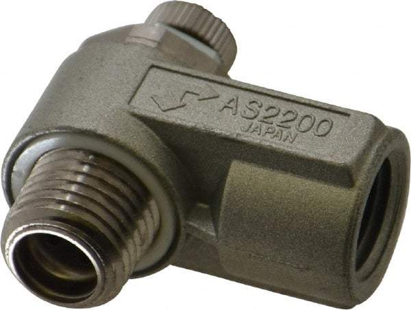 SMC PNEUMATICS - 1/4" Male NPT x 1/4" Female NPT Flow & Speed Control Valve - Elbow Type - Eagle Tool & Supply
