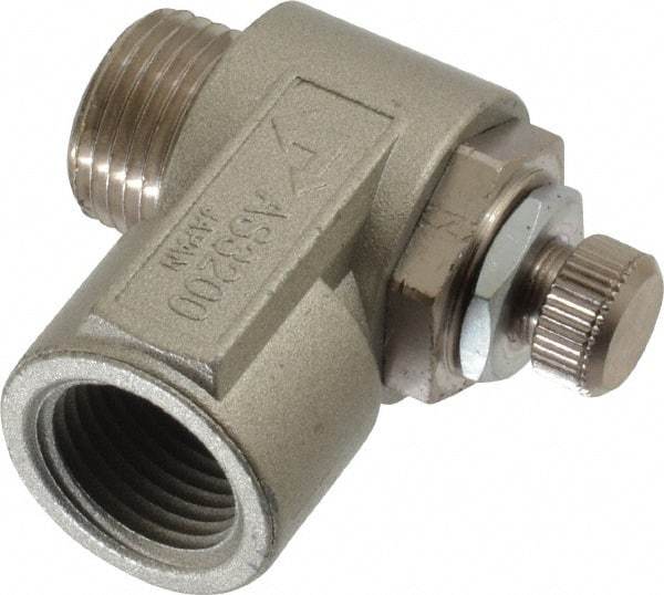 SMC PNEUMATICS - 3/8" Male NPT x 3/8" Female NPT Flow & Speed Control Valve - Elbow Type - Eagle Tool & Supply