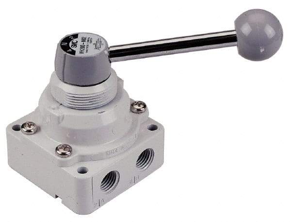 SMC PNEUMATICS - 1/2" NPT Rotary Hand Air Valve - 3 Position, 3.1 CV Rate, 150 Max psi & 140°F Max Temp - Eagle Tool & Supply