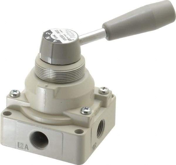 SMC PNEUMATICS - 3/8" NPT Rotary Hand Air Valve - 3 Position, 1.1 CV Rate, 150 Max psi & 140°F Max Temp - Eagle Tool & Supply