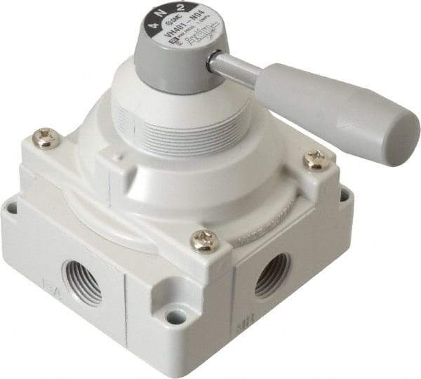 SMC PNEUMATICS - 1/2" NPT Rotary Hand Air Valve - 3 Position, 3.1 CV Rate, 150 Max psi & 140°F Max Temp - Eagle Tool & Supply