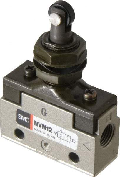 SMC PNEUMATICS - 0.14 CV Rate, 1/8" NPT Inlet Mechanical Valve - 2 Way, 2 Ports, Roller Plunger Inline - Eagle Tool & Supply