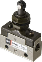 SMC PNEUMATICS - 0.14 CV Rate, 1/8" NPT Inlet Mechanical Valve - 2 Way, 2 Ports, Roller Plunger Inline - Eagle Tool & Supply