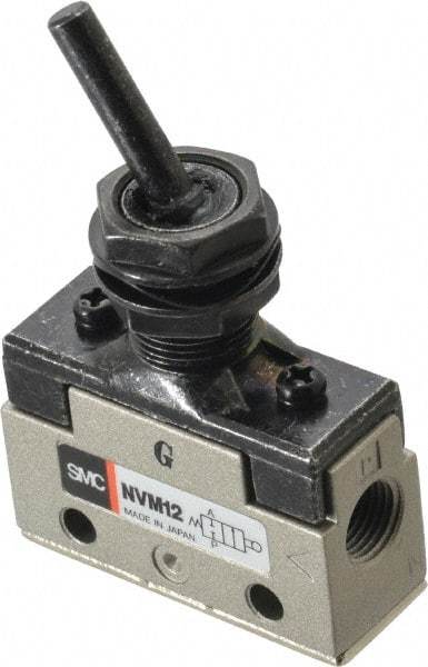 SMC PNEUMATICS - 0.14 CV Rate, 1/8" NPT Inlet Mechanical Valve - 2 Way, 2 Ports, Toggle Lever - Eagle Tool & Supply