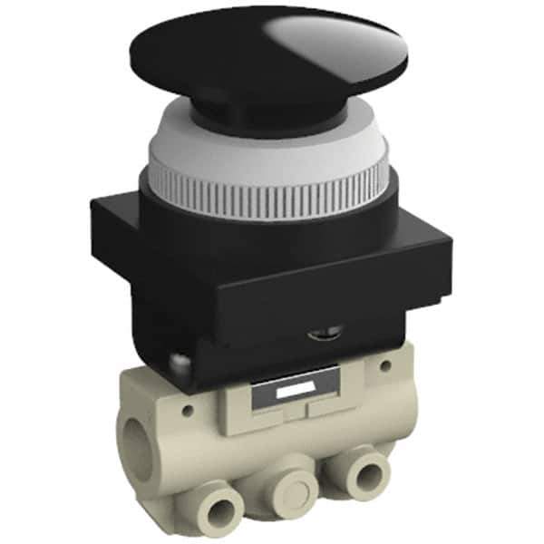 SMC PNEUMATICS - 0.14 CV Rate, 1/8" NPT Inlet Mechanical Valve - 2 Way, 2 Ports, Push Button Mushroom - Eagle Tool & Supply