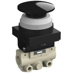 SMC PNEUMATICS - 0.14 CV Rate, 1/8" NPT Inlet Mechanical Valve - 2 Way, 2 Ports, Push Button Mushroom - Eagle Tool & Supply