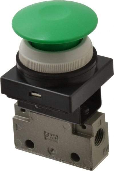 SMC PNEUMATICS - 0.14 CV Rate, 1/8" NPT Inlet Mechanical Valve - 2 Way, 2 Ports, Push Button Mushroom - Eagle Tool & Supply
