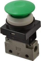 SMC PNEUMATICS - 0.14 CV Rate, 1/8" NPT Inlet Mechanical Valve - 2 Way, 2 Ports, Push Button Mushroom - Eagle Tool & Supply