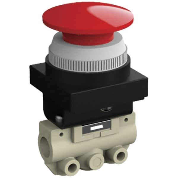 SMC PNEUMATICS - 0.14 CV Rate, 1/8" NPT Inlet Mechanical Valve - 2 Way, 2 Ports, Push Button Mushroom - Eagle Tool & Supply