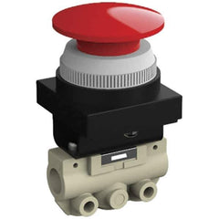 SMC PNEUMATICS - 0.14 CV Rate, 1/8" NPT Inlet Mechanical Valve - 2 Way, 2 Ports, Push Button Mushroom - Eagle Tool & Supply