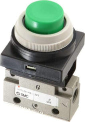 SMC PNEUMATICS - 0.14 CV Rate, 1/8" NPT Inlet Mechanical Valve - 2 Way, 2 Ports, Push Button Extended - Eagle Tool & Supply