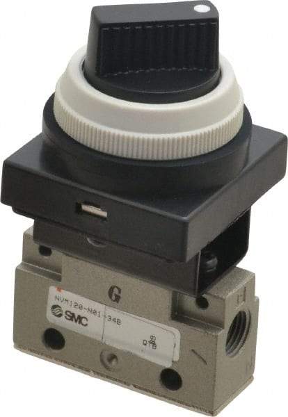SMC PNEUMATICS - 0.14 CV Rate, 1/8" NPT Inlet Mechanical Valve - 2 Way, 2 Ports, Selector 90° Turn - Eagle Tool & Supply