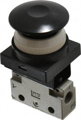 SMC PNEUMATICS - 0.14 CV Rate, 1/8" NPT Inlet Mechanical Valve - 3 Way, 2 Ports, Push Button Mushroom - Eagle Tool & Supply