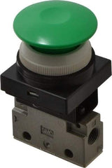 SMC PNEUMATICS - 0.14 CV Rate, 1/8" NPT Inlet Mechanical Valve - 3 Way, 2 Ports, Push Button Mushroom - Eagle Tool & Supply
