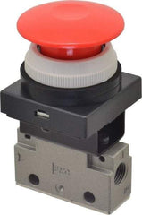 SMC PNEUMATICS - 0.14 CV Rate, 1/8" NPT Inlet Mechanical Valve - 3 Way, 2 Ports, Push Button Mushroom - Eagle Tool & Supply