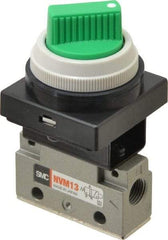 SMC PNEUMATICS - 0.14 CV Rate, 1/8" NPT Inlet Mechanical Valve - 3 Way, 2 Ports - Eagle Tool & Supply
